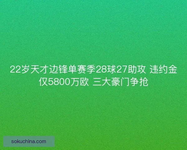 22岁天才边锋单赛季28球27助攻 违约金仅5800万欧 三大豪门争抢